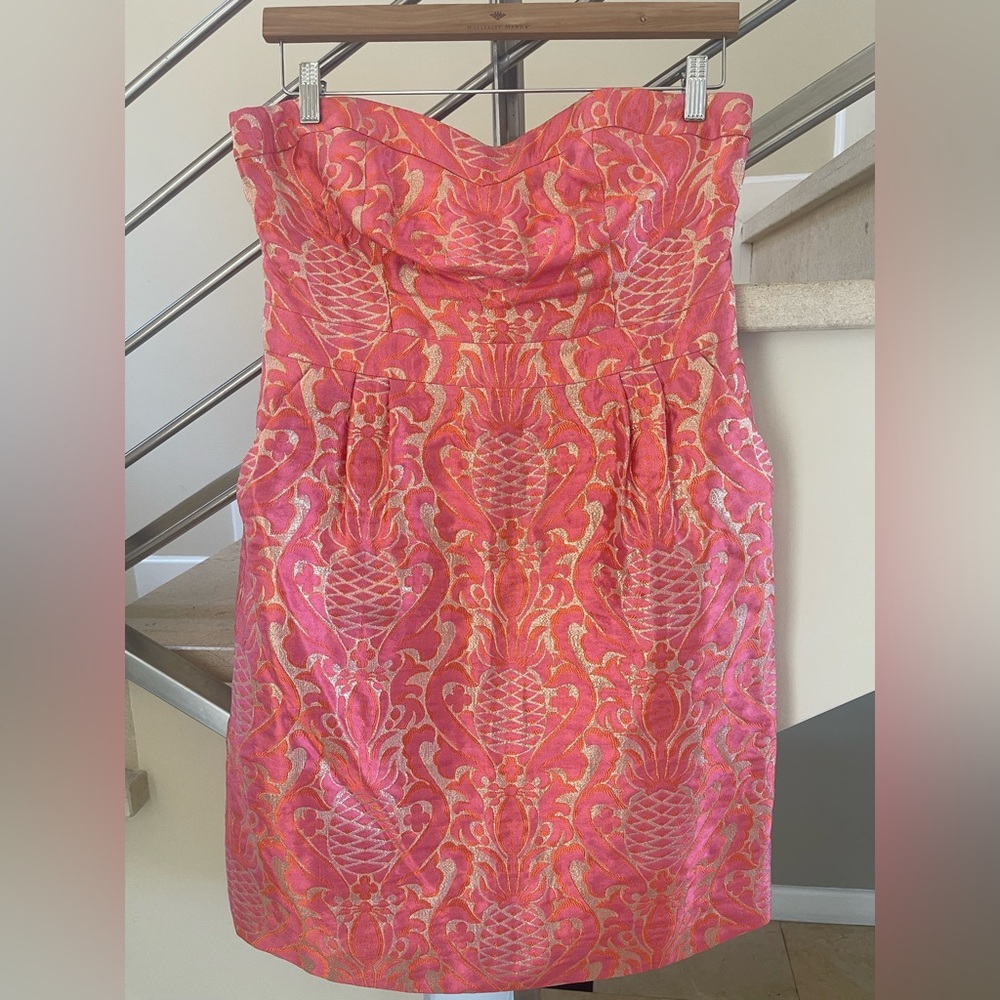 Vintage Kate Spade Elegant Pink and Gold Strapless Dress